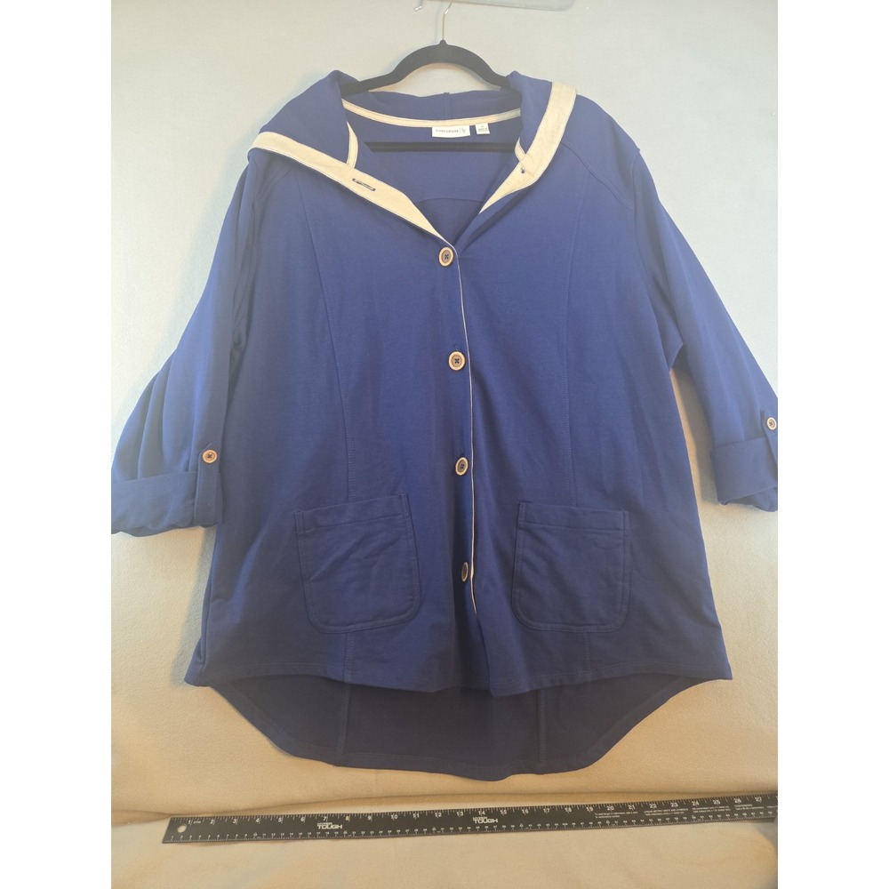 Susan Graver Plus 1X Jacket, Hooded, Button-Down, Cuffed Sleeves
